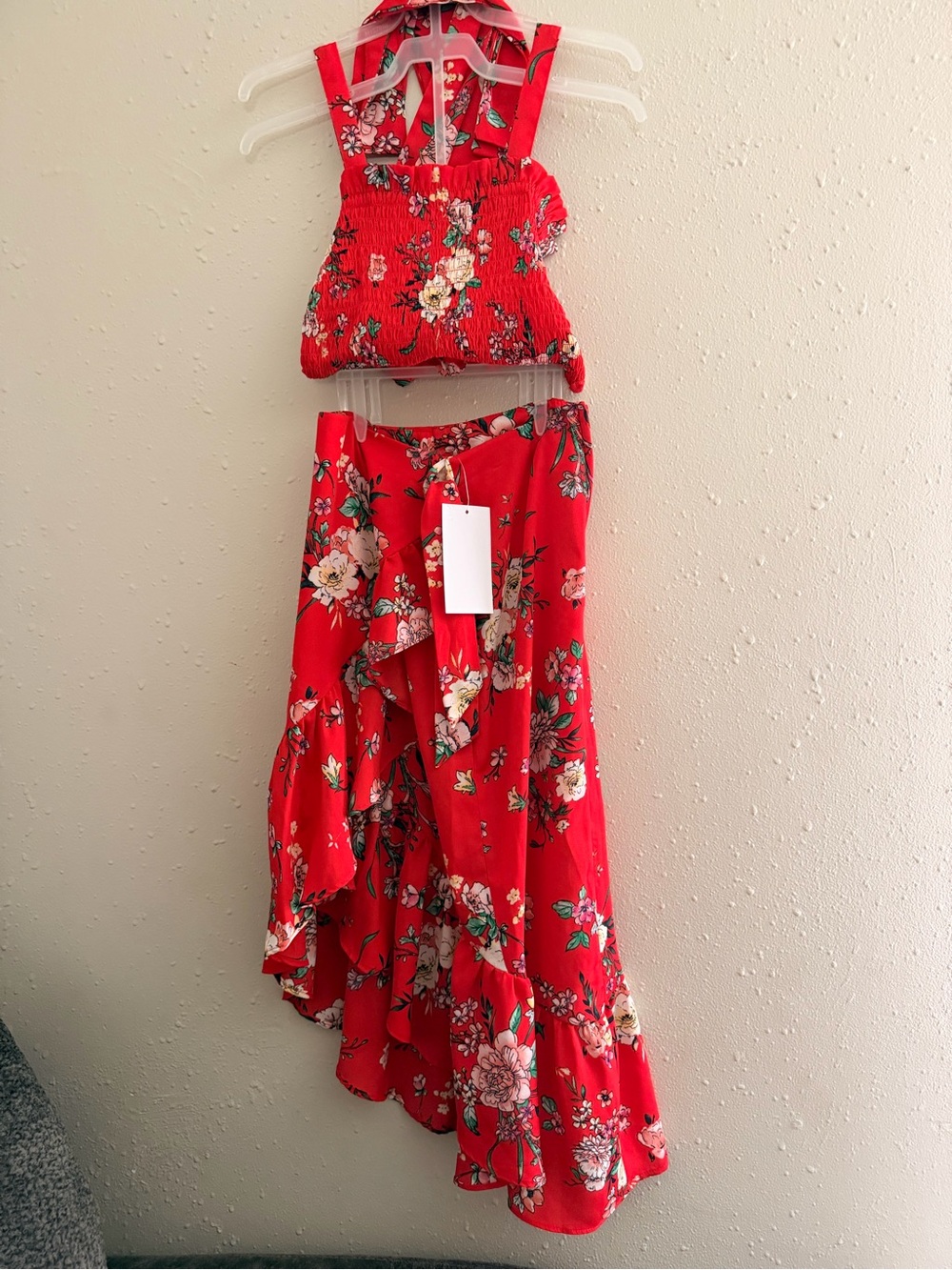 Red Floral High-Low Skirt - girls  Summer Skirt